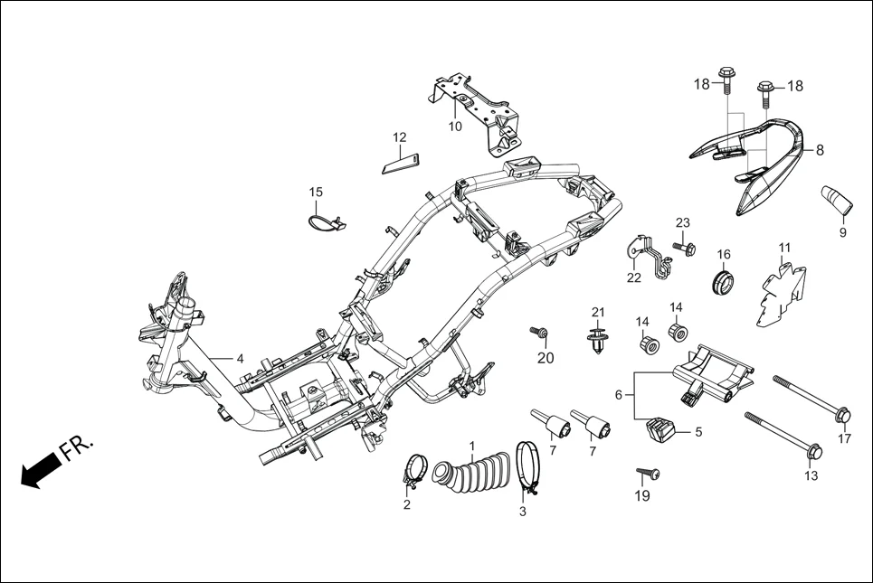 F-23-DRUM FRAME BODY assembly diagram for Hero Maestro EDGE 125 (May,2019)