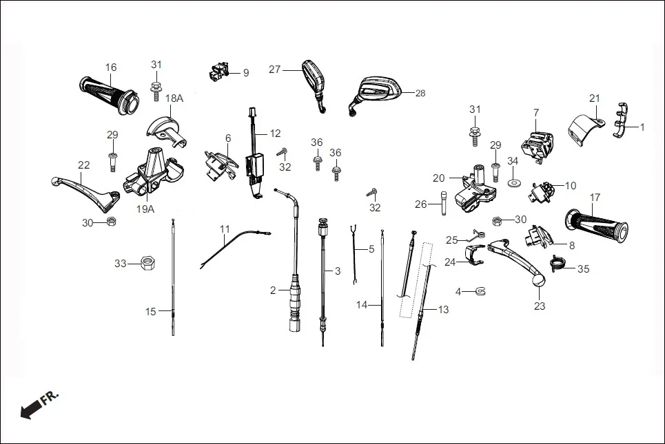 F-3-DRUM HANDLE LEVER/SWITCH/CABLE assembly diagram for Hero Maestro EDGE 125 (May,2019)