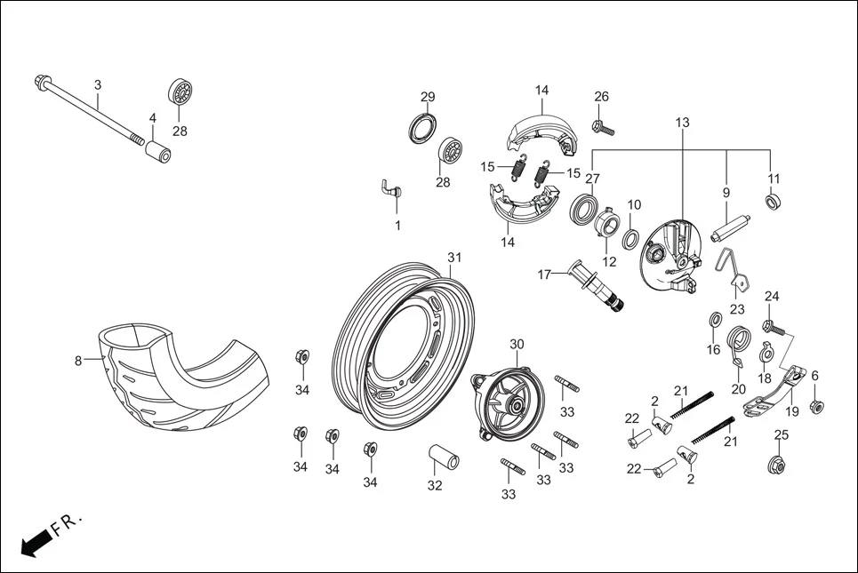 F-10-LX FRONT WHEEL assembly diagram for Hero Maestro EDGE BSVI(Dec, 2021)