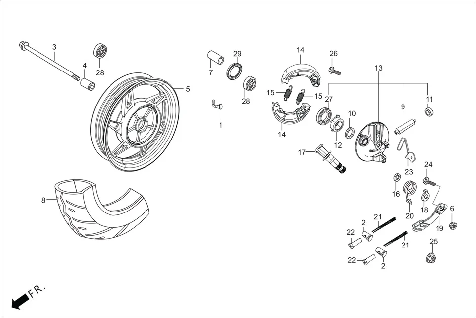 F-10-VX FRONT WHEEL assembly diagram for Hero Maestro EDGE BSVI(Dec, 2021)