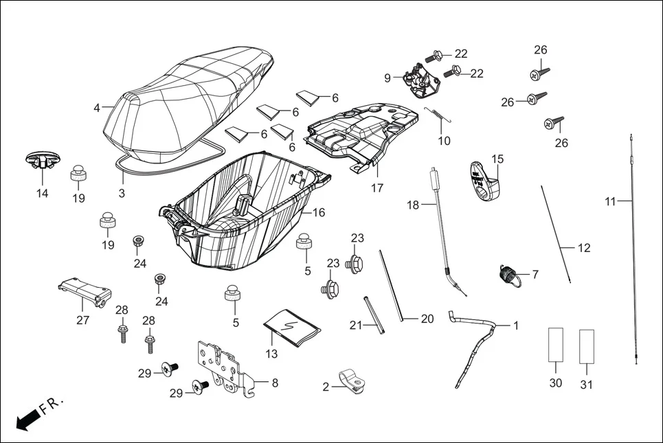 F-12-LX SEAT/LUGGAGE BOX assembly diagram for Hero Maestro EDGE BSVI(Dec, 2021)