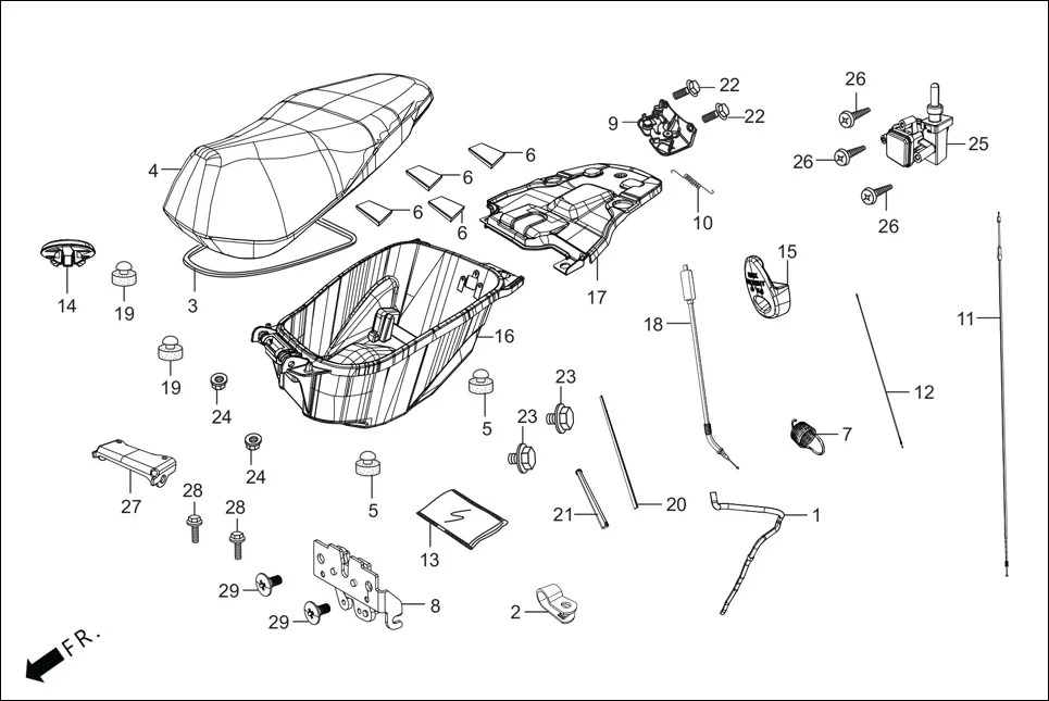 F-12-VX SEAT/LUGGAGE BOX assembly diagram for Hero Maestro EDGE BSVI(Dec, 2021)