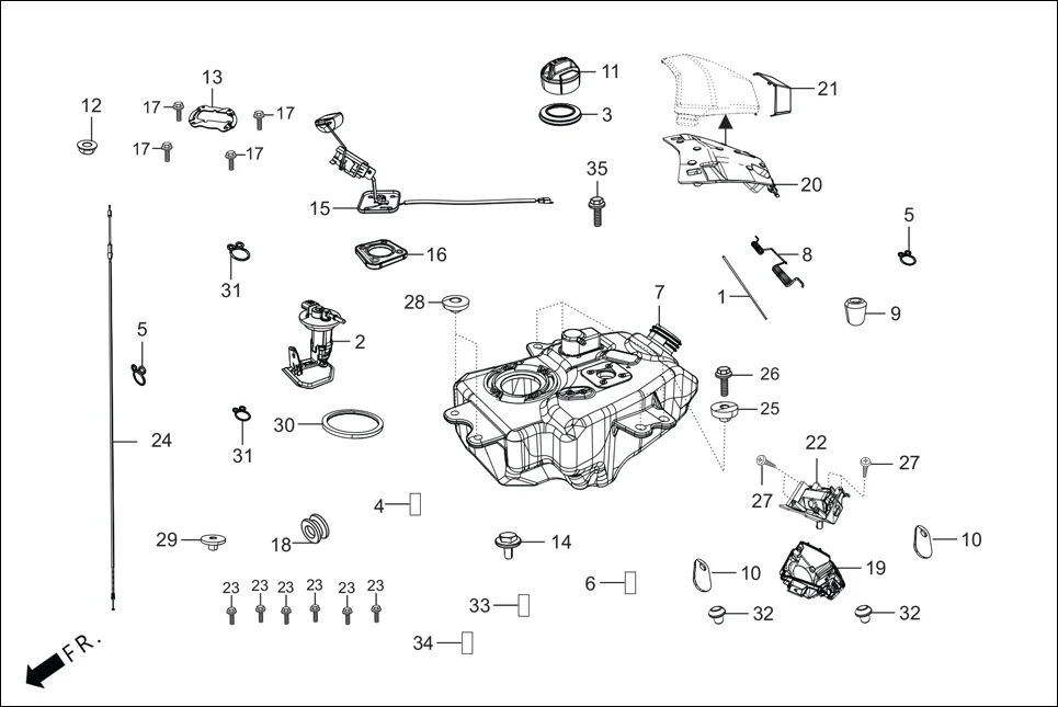 F-13 FUEL TANK diagram showing 16700-AAW-B02