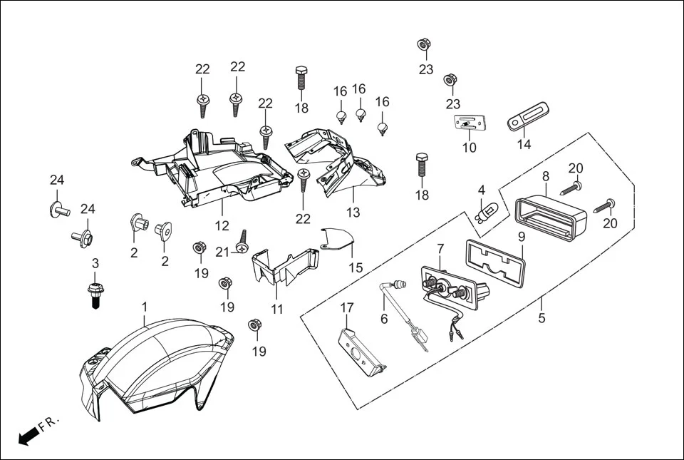 F-14 REAR FENDER assembly diagram for Hero Maestro EDGE BSVI(Dec, 2021)