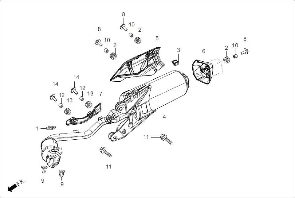 F-16 EXHAUST MUFFLER assembly diagram for Hero Maestro EDGE BSVI(Dec, 2021)