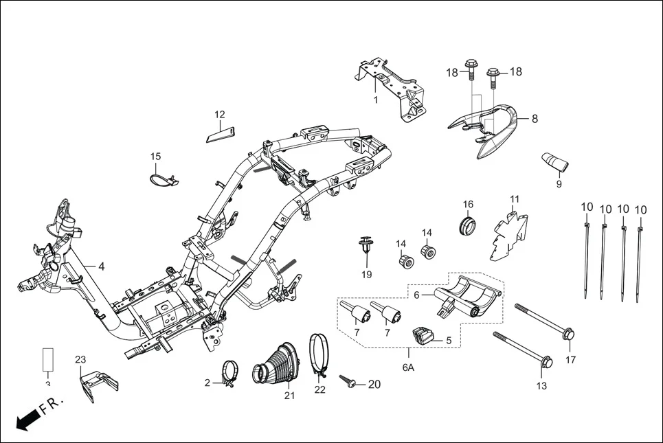 F-23-VX FRAME BODY assembly diagram for Hero Maestro EDGE BSVI(Dec, 2021)