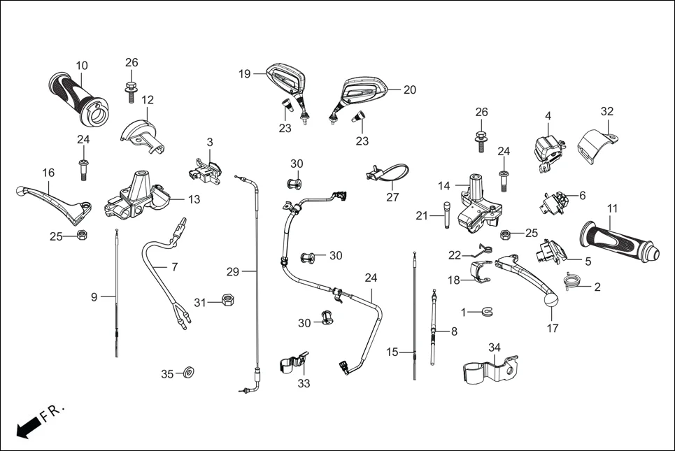 F-3 HANDLE LEVER/SWITCH/CABLE assembly diagram for Hero Maestro EDGE BSVI(Dec, 2021)
