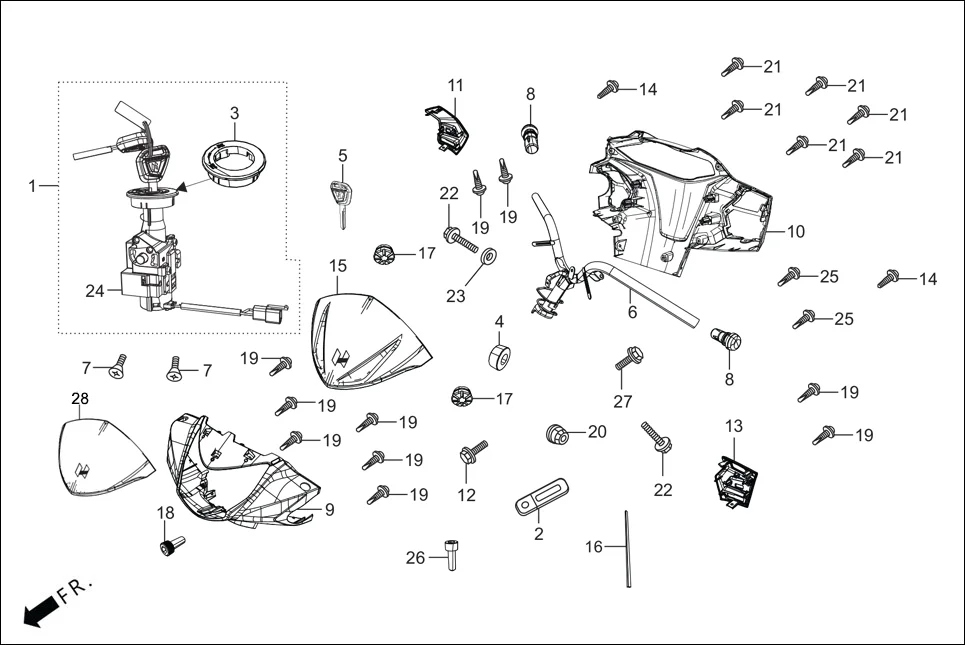F-4 STEERING HANDLE/HANDLE COVER assembly diagram for Hero Maestro EDGE BSVI(Dec, 2021)