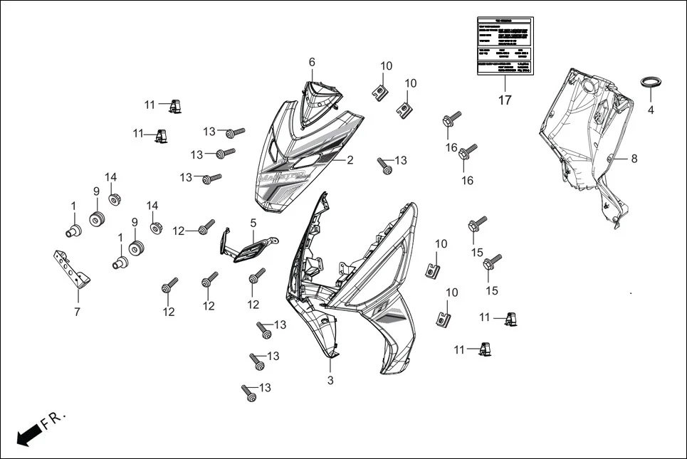 F-6-VX FR. &amp; INNER COVER assembly diagram for Hero Maestro EDGE BSVI(Dec, 2021)