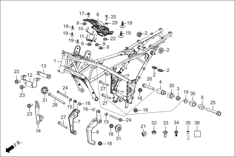 F-25 FRAME BODY diagram showing 50505-RAA-000