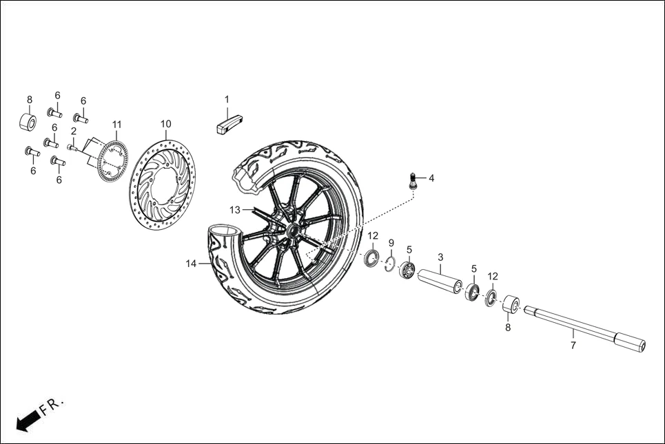 F-7 FRONT WHEEL diagram showing 42705-AAB-A00