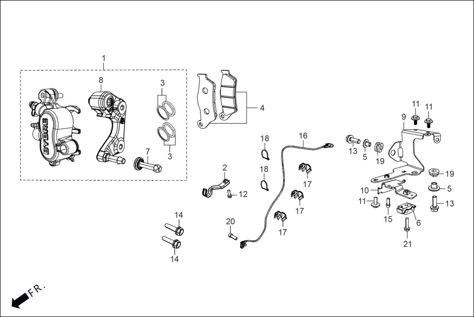 F-4A FRONT BRAKE (CALIPER ASSY ‘R’ FR.) diagram showing 38520-RAA-000