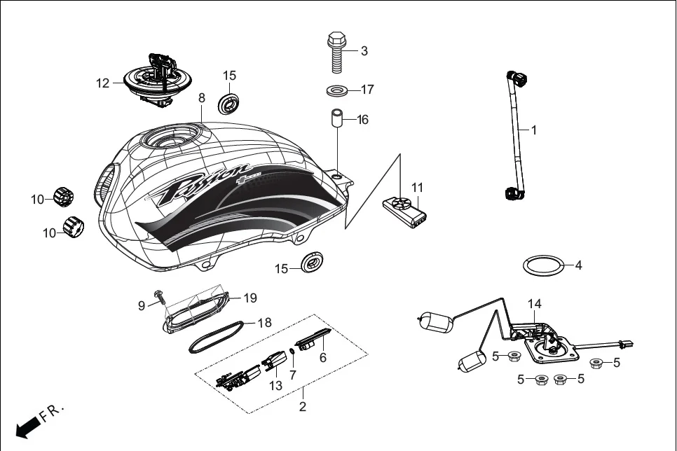 F-13-HMCMM FUEL TANK assembly diagram for Hero Passion-HZ(May,2023)