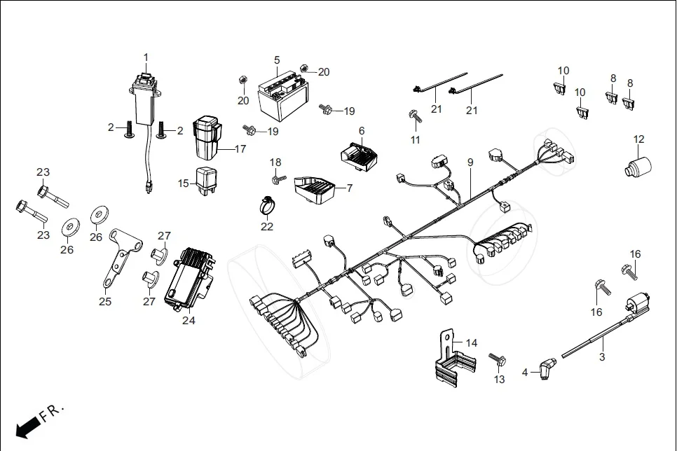 F-24-HMCMM WIRE HARNESS/BATTERY assembly diagram for Hero Passion-HZ(May,2023)