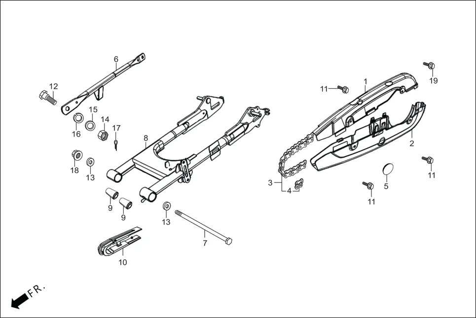 F-19 REAR FORK/CHAIN CASE diagram showing 52101-KST-940
