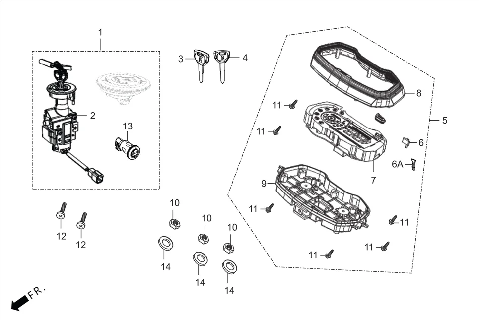 F-2-DRUM SPEEDOMETER/CABLE/ KEY SET diagram showing 37111-AAC-B02