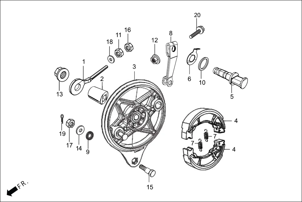 F-10 REAR BRAKE PANEL assembly diagram for Hero Passion Pro(March,2023)