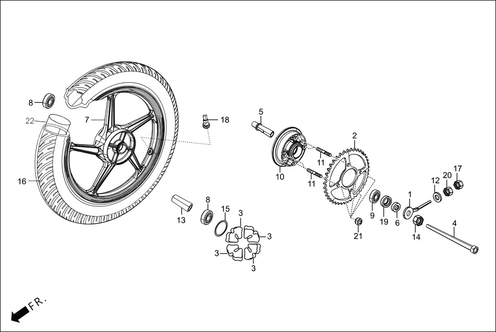 F-11 REAR WHEEL assembly diagram for Hero Passion Pro(March,2023)