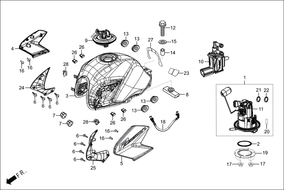 F-13 FUEL TANK assembly diagram for Hero Passion Pro(March,2023)
