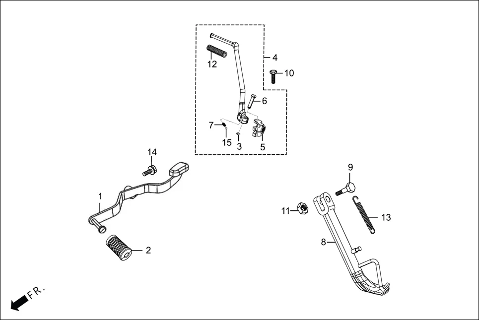 F-17A KICK STARTER/GEAR CHANGE PEDAL/SIDE STAND assembly diagram for Hero Passion Pro(March,2023)