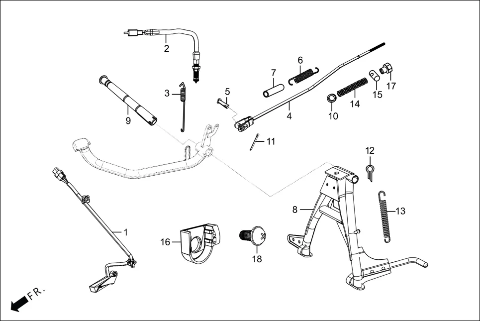 F-18-WT MAIN STAND/PEDAL BRAKE assembly diagram for Hero Passion Pro(March,2023)