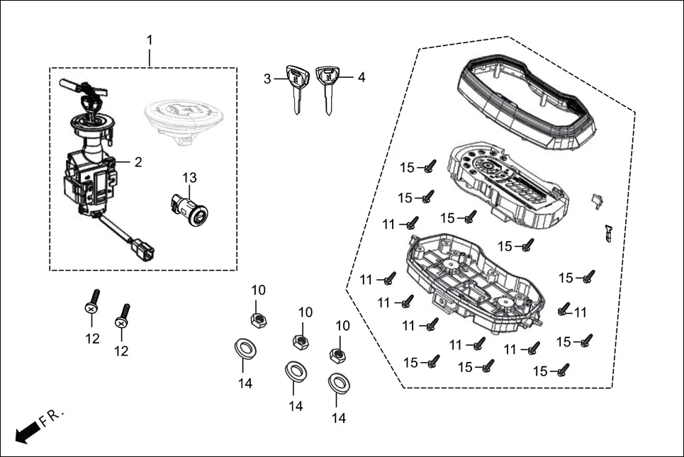 F-2-WO-T SPEEDOMETER/CABLE/KEY SET assembly diagram for Hero Passion Pro(March,2023)