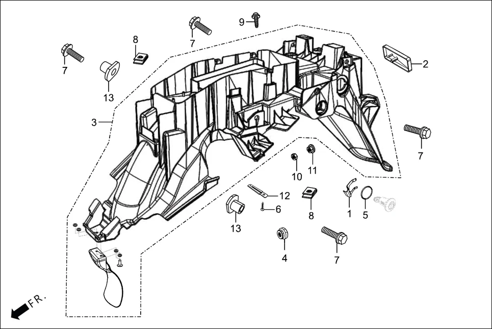 F-21 REAR FENDER assembly diagram for Hero Passion Pro(March,2023)