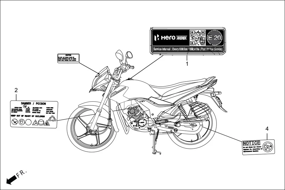 F-30 MARK CAUTION assembly diagram for Hero Passion Pro(March,2023)