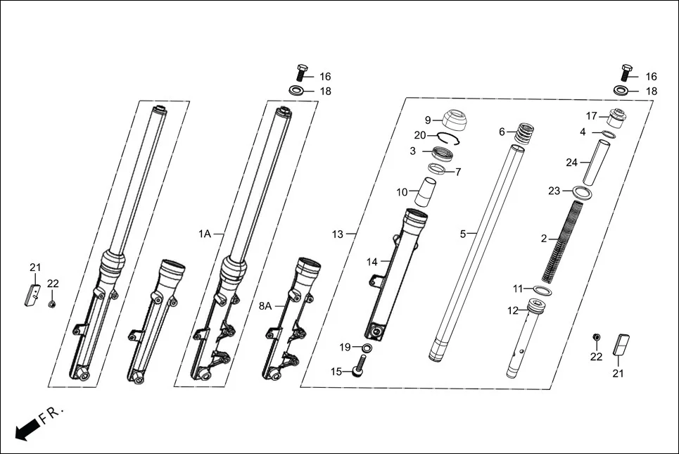 F-7-DISC FRONT FORK assembly diagram for Hero Passion Pro(March,2023)
