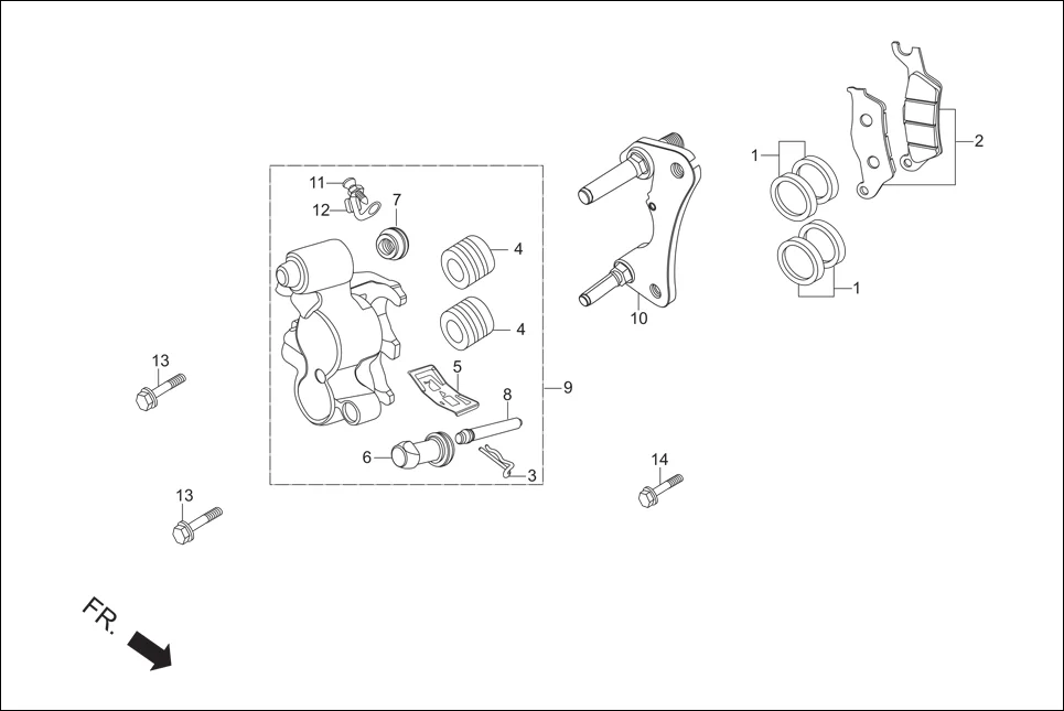 F-8A-DISC FRONT DISC BRAKE (CALIPER ASSY.) assembly diagram for Hero Passion Pro(March,2023)
