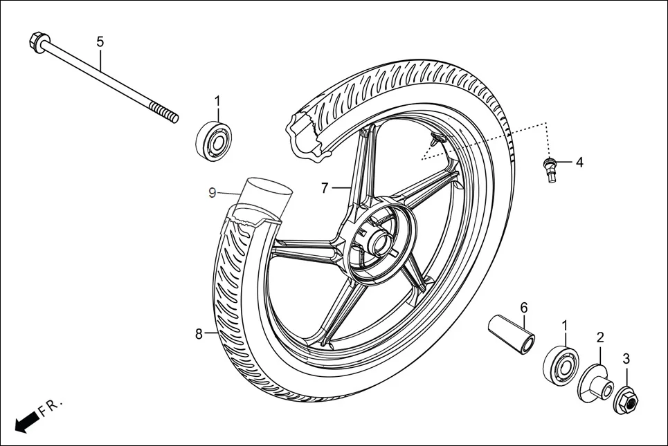 F-9-DRUM FRONT WHEEL (DRUM) assembly diagram for Hero Passion Pro(March,2023)