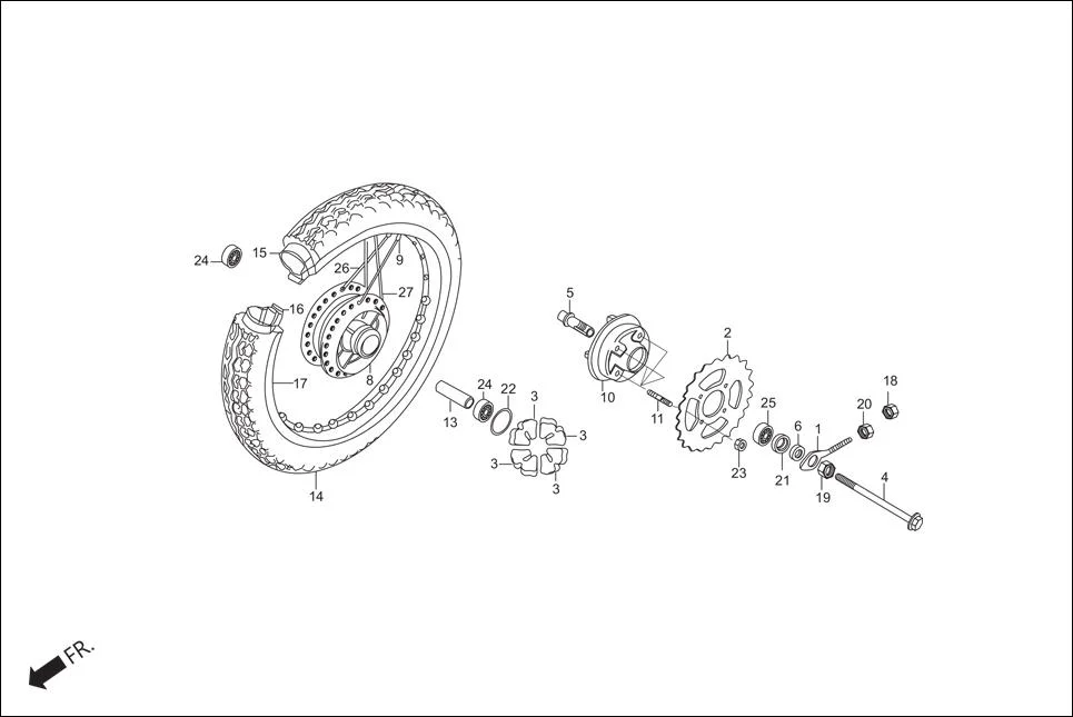 F-11-SPOKE REAR WHEEL assembly diagram for Hero Passion Pro (Jan, 2014)