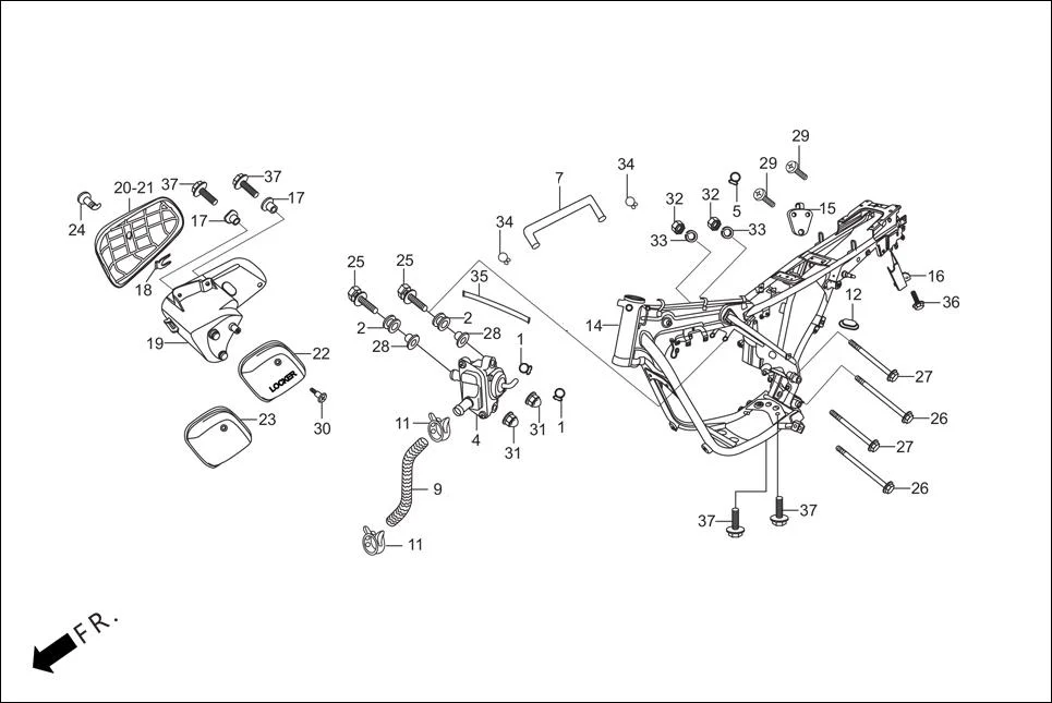 F-25-DRUM-SELF FRAME BODY / UTILITY BOX assembly diagram for Hero Passion Pro (Jan, 2014)