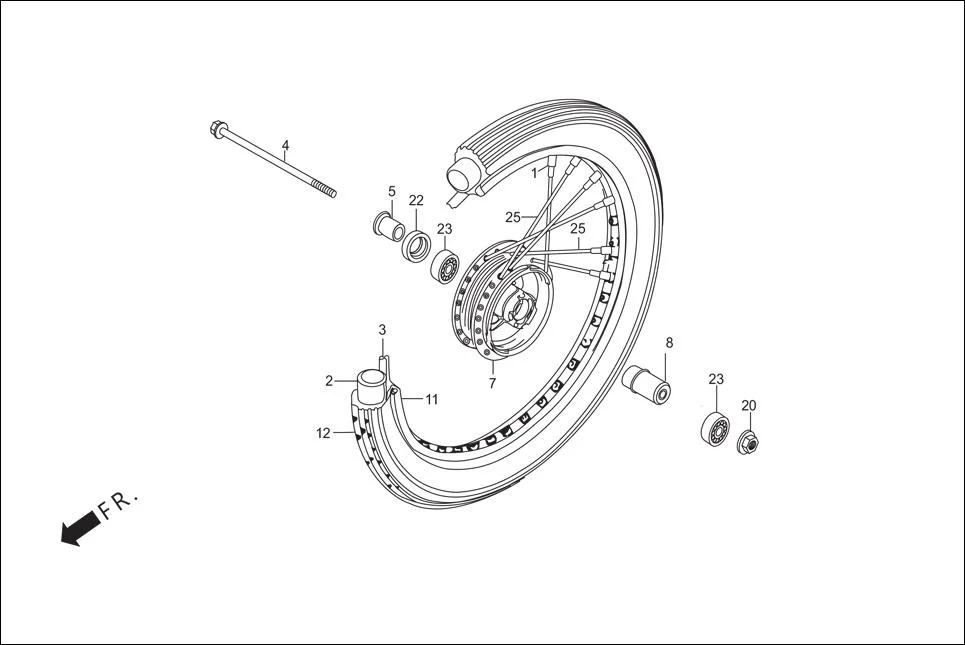 F-9-DRUM-SPOKE FRONT WHEEL assembly diagram for Hero Passion Pro (Jan, 2014)