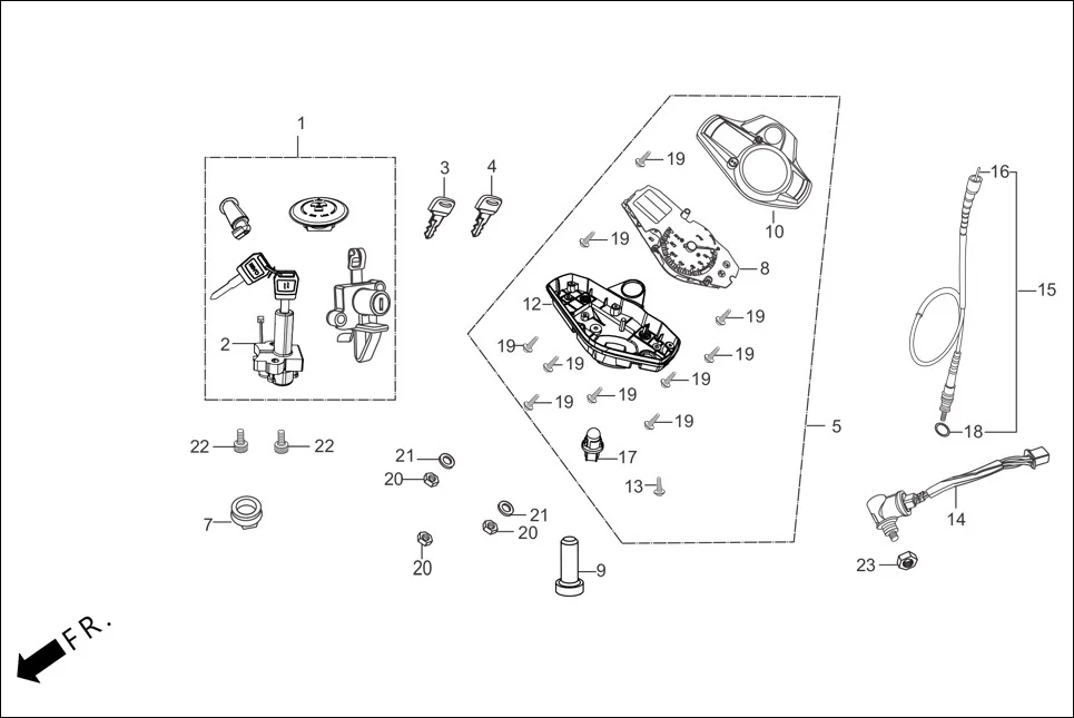 F-2-DRUM-KICK SPEEDOMETER/CABLE/KEY SET diagram showing 37211-AAC-021