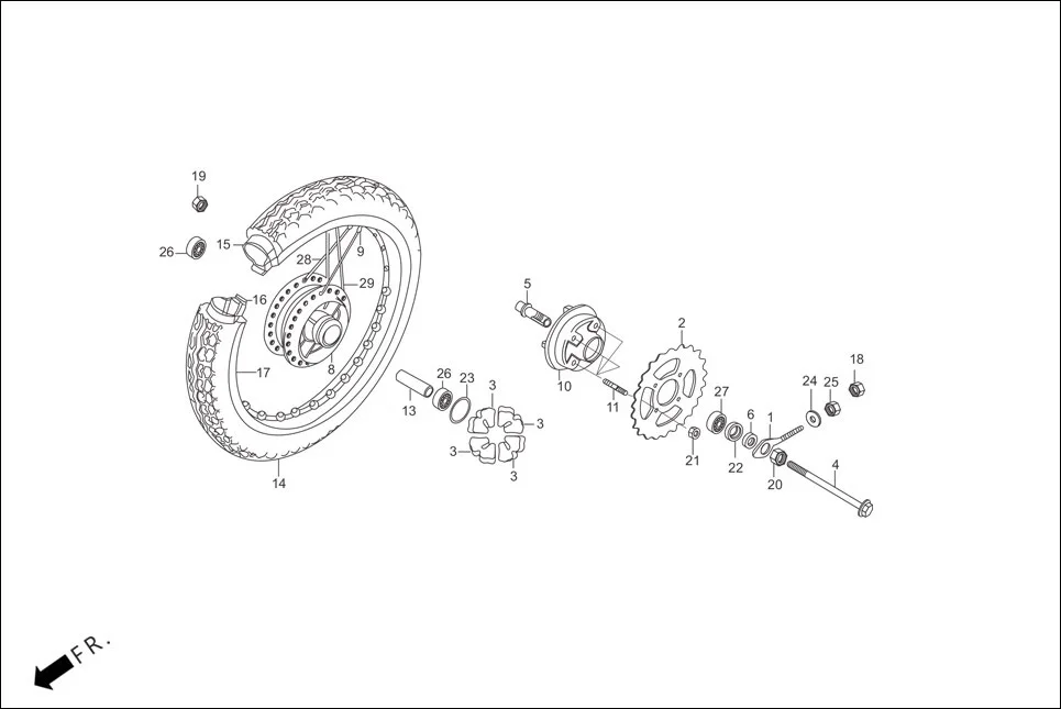 F-11-SPOKE REAR WHEEL assembly diagram for Hero Passion Pro (June, 2015)