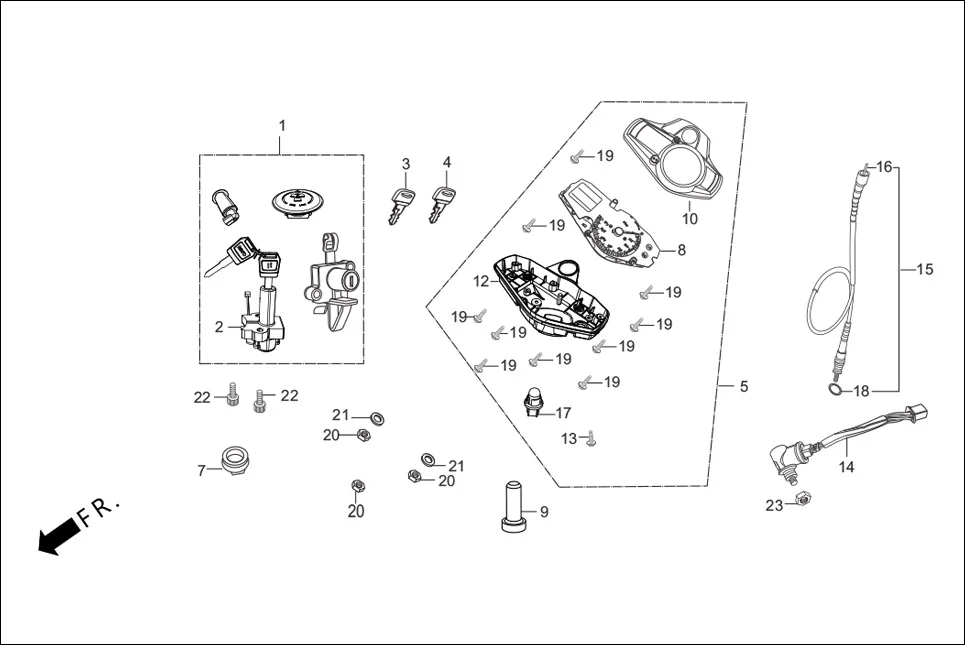 F-2-DRUM SPEEDOMETER/CABLE/KEY SET assembly diagram for Hero Passion Pro (June, 2015)