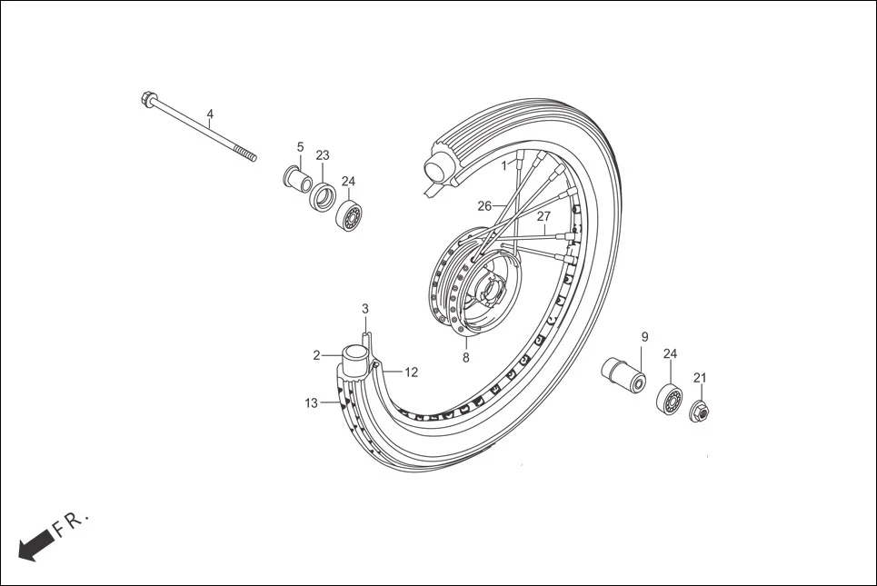 F-9-DRUM-SPOKE FRONT WHEEL assembly diagram for Hero Passion Pro (June, 2015)