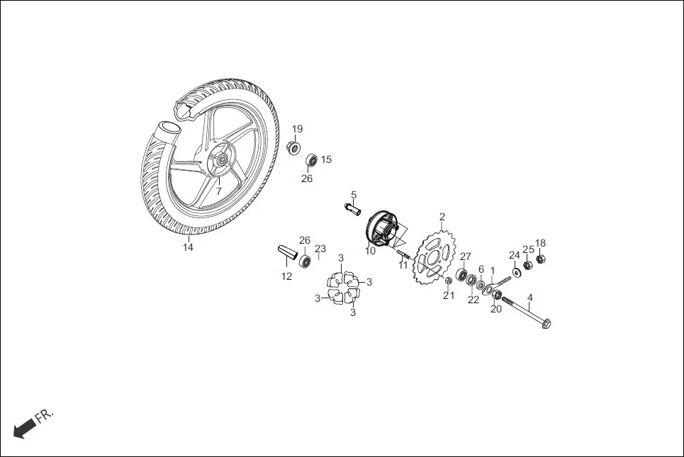 F-11-CAST REAR WHEEL diagram showing K42426AACD200S