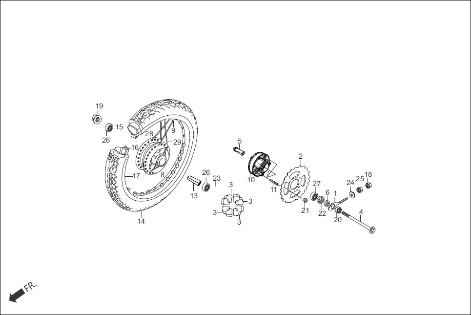 F-11-SPOKE REAR WHEEL diagram showing 90309-357-000