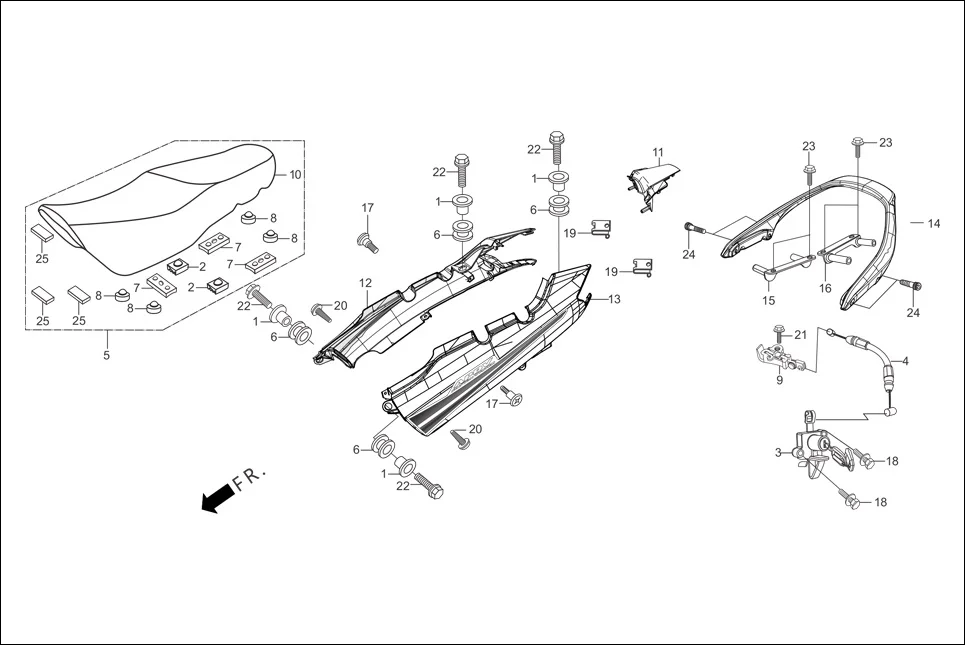 F-12-KICK SEAT ASSY./COWL/GRIP REAR diagram showing 77250-AAC-200S