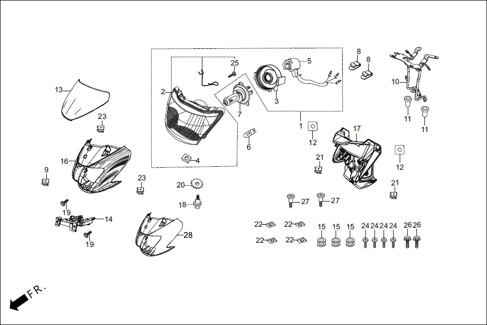F-1 HEAD LIGHT /FR.VISOR diagram showing 34901-KSP-910