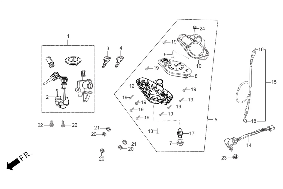 F-2-DRUM-SELF SPEEDOMETER/CABLE/KEY SET diagram showing 37100-AAC-73099