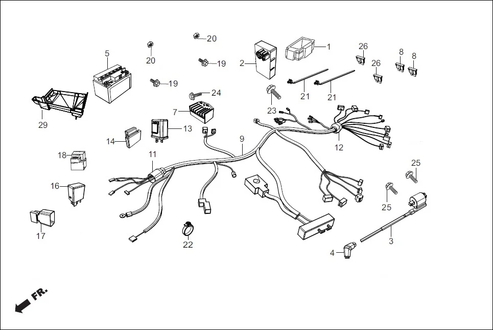 F-24-DRUM-KICK WIRE HARNESS/BATTERY diagram showing 31500-KWS-801
