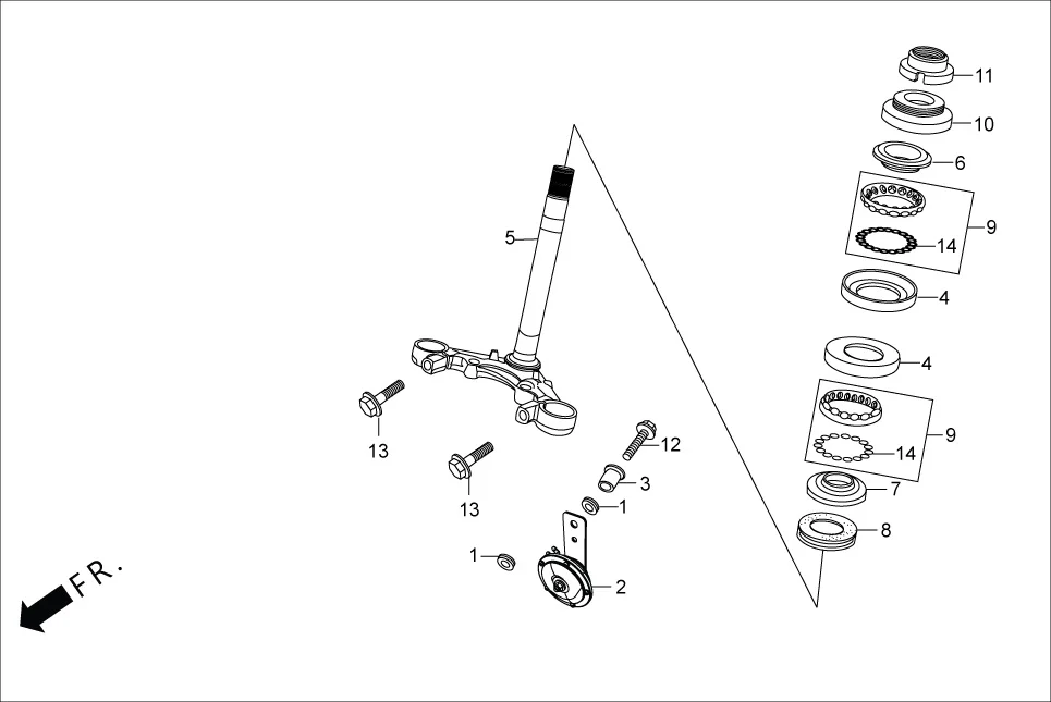 F-5 STEERING STEM/HORN diagram showing 96211-08000