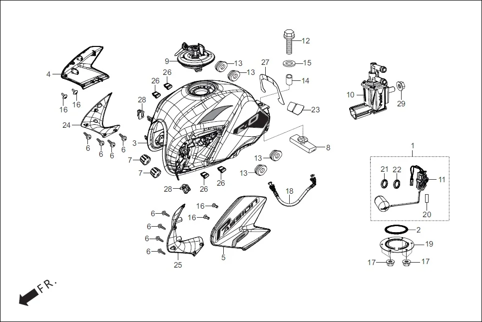 F-13 FUEL TANK diagram showing 17522-AAC-800