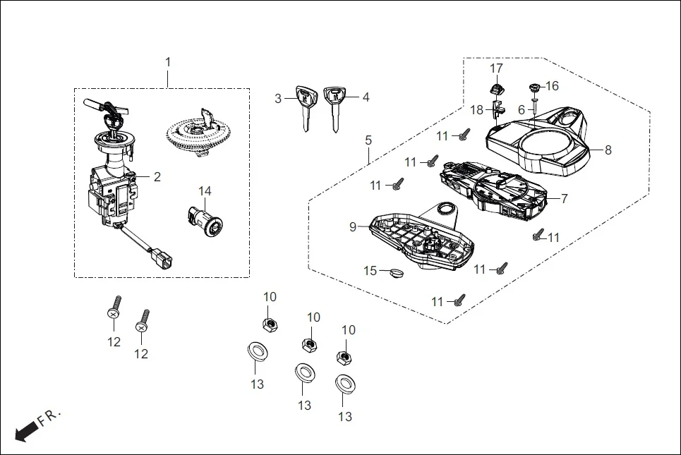 F-2-DISC SPEEDOMETER/CABLE/KEY SET diagram showing 77239-AAF-401