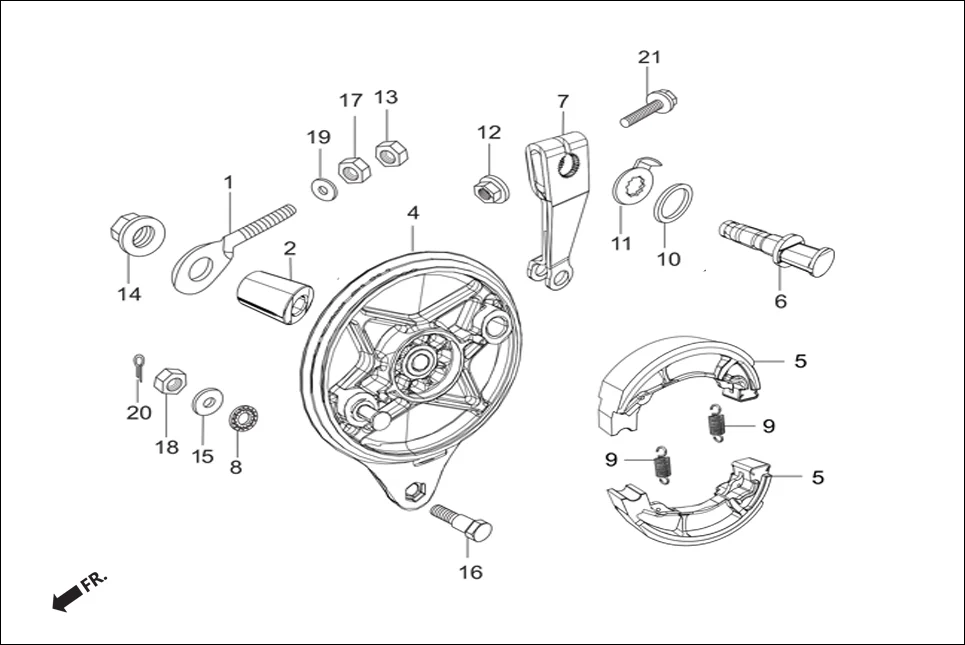 F-10-SPOKE REAR BRAKE PANEL assembly diagram for Hero Passion Pro (Jan, 2019)
