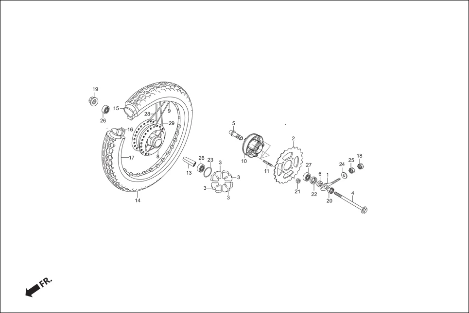 F-11-SPOKE REAR WHEEL assembly diagram for Hero Passion Pro (Jan, 2019)