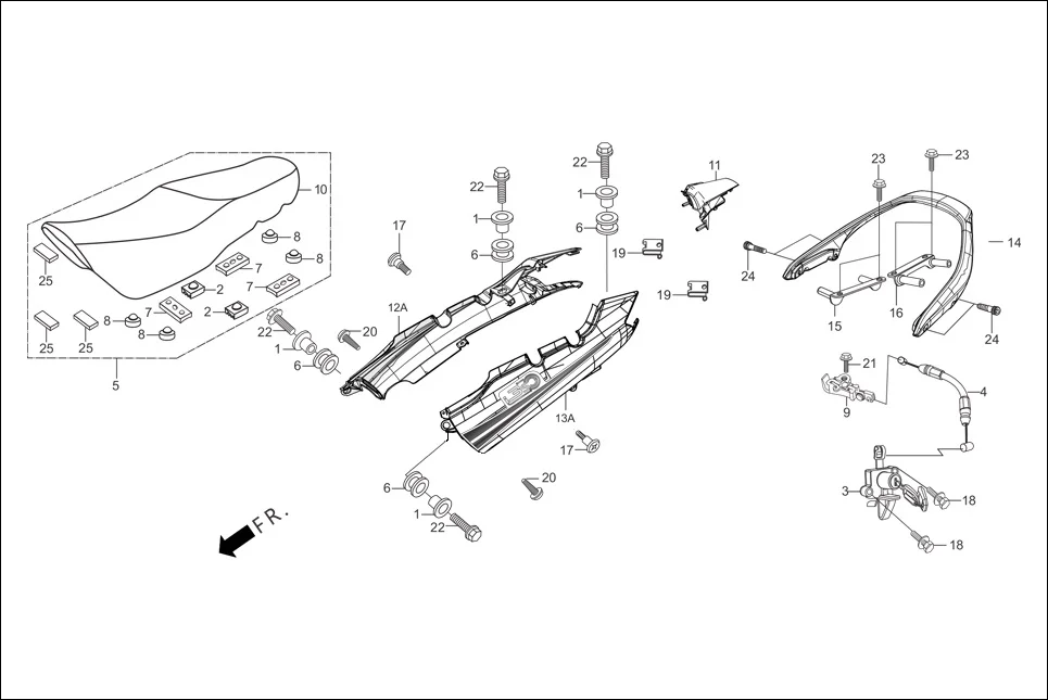F-12-SELF SEAT ASSY./COWL/GRIP REAR assembly diagram for Hero Passion Pro (Jan, 2019)
